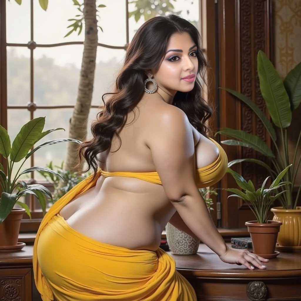 Big Ass Curvy Hot Voluptuous Woman in Yellow Saree